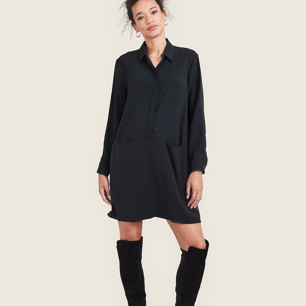$248 NWOT Hatch Shia Black Mini Maternity Minimalist Shirt Dress Size 1/S